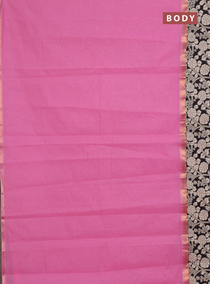 Mangalagiri cotton saree light pink and black with plain body and rettapet zari woven kalamkari border