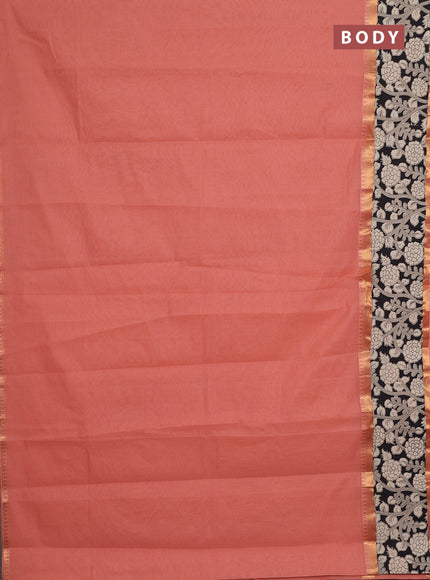 Mangalagiri cotton saree peach shade and black with plain body and rettapet zari woven kalamkari border
