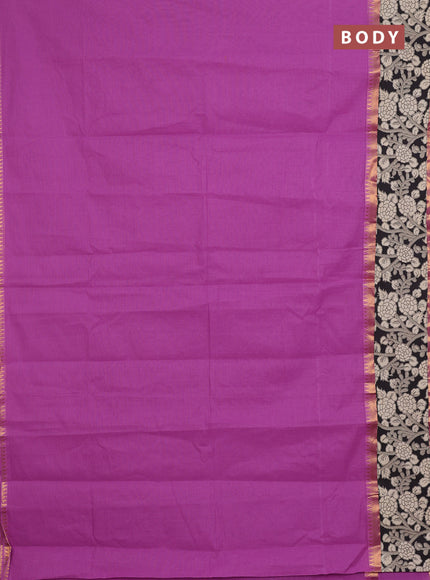 Mangalagiri cotton saree purple and black with plain body and rettapet zari woven kalamkari border