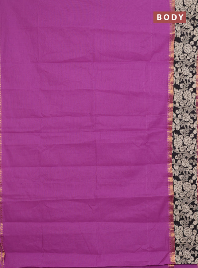Mangalagiri cotton saree purple and black with plain body and rettapet zari woven kalamkari border