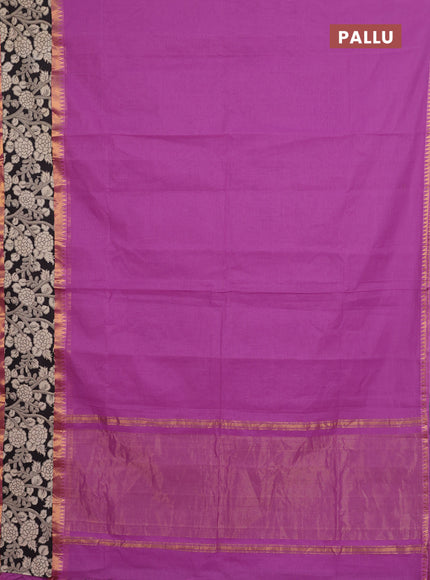 Mangalagiri cotton saree purple and black with plain body and rettapet zari woven kalamkari border