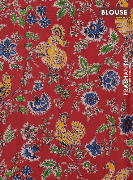 Mangalagiri cotton saree teal blue and maroon with plain body and rettapet zari woven kalamkari border