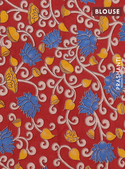 Mangalagiri cotton saree mustard green and maroon with plain body and rettapet zari woven kalamkari border