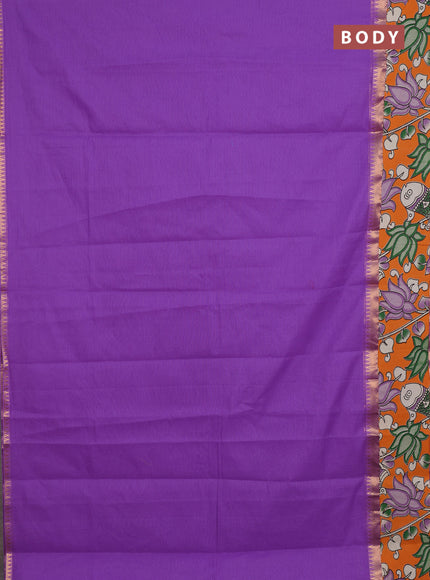 Mangalagiri cotton saree lavender and orange with plain body and rettapet zari woven kalamkari border