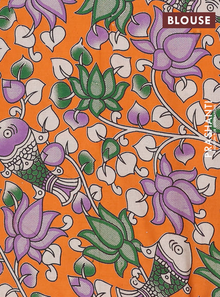 Mangalagiri cotton saree lavender and orange with plain body and rettapet zari woven kalamkari border