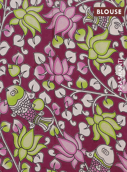 Mangalagiri cotton saree purple and wine shade with plain body and rettapet zari woven kalamkari border