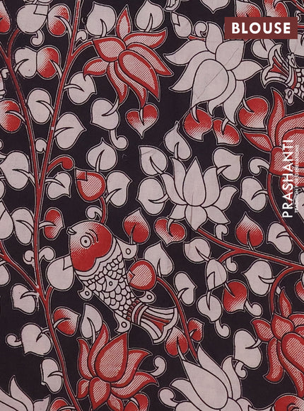 Mangalagiri cotton saree beige and black with plain body and rettapet zari woven kalamkari border