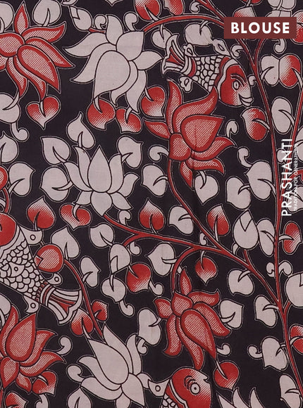 Mangalagiri cotton saree dark peach and black with plain body and rettapet zari woven kalamkari border