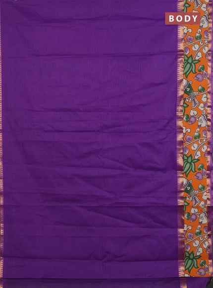 Mangalagiri cotton saree violet and orange with plain body and rettapet zari woven kalamkari border