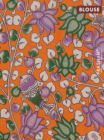 Mangalagiri cotton saree violet and orange with plain body and rettapet zari woven kalamkari border