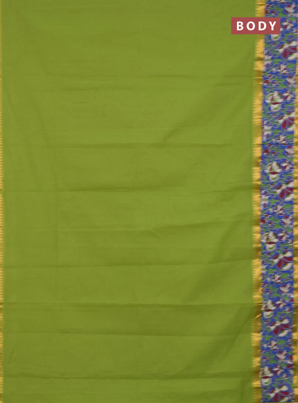 Mangalagiri cotton saree light green and blue with plain body and rettapet zari woven kalamkari border