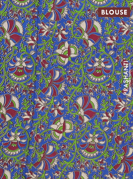 Mangalagiri cotton saree light green and blue with plain body and rettapet zari woven kalamkari border