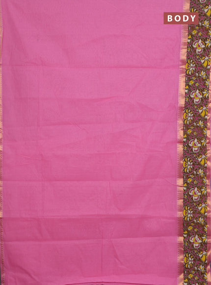 Mangalagiri cotton saree pink and brown with plain body and rettapet zari woven kalamkari border