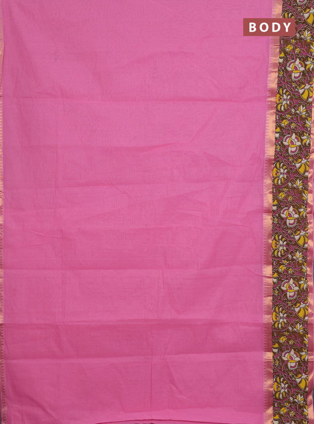 Mangalagiri cotton saree pink and brown with plain body and rettapet zari woven kalamkari border
