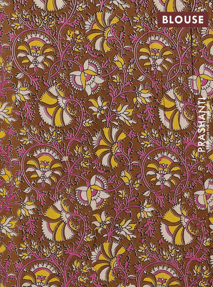 Mangalagiri cotton saree pink and brown with plain body and rettapet zari woven kalamkari border