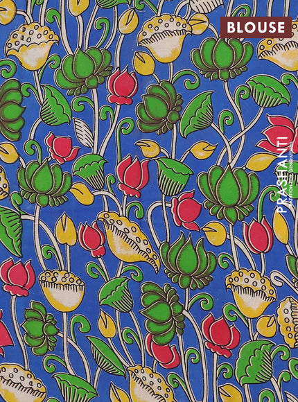 Mangalagiri cotton saree light pink and blue with plain body and rettapet zari woven kalamkari border