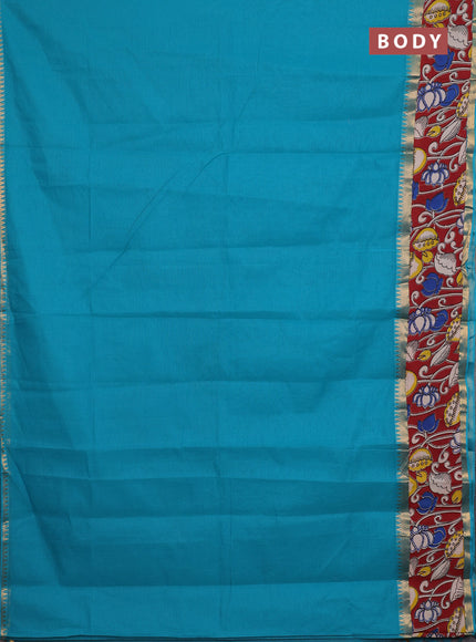 Mangalagiri cotton saree teal green and maroon with plain body and rettapet zari woven kalamkari border