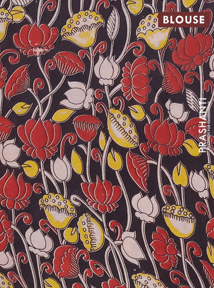 Mangalagiri cotton saree light pink and black with plain body and rettapet zari woven kalamkari border