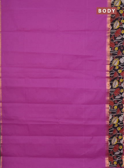 Mangalagiri cotton saree purple and black with plain body and rettapet zari woven kalamkari border