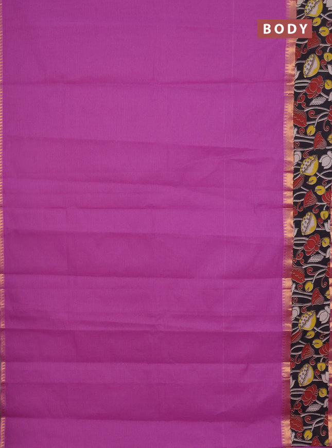 Mangalagiri cotton saree purple and black with plain body and rettapet zari woven kalamkari border
