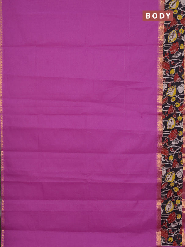Mangalagiri cotton saree purple and black with plain body and rettapet zari woven kalamkari border