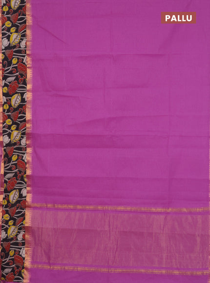 Mangalagiri cotton saree purple and black with plain body and rettapet zari woven kalamkari border