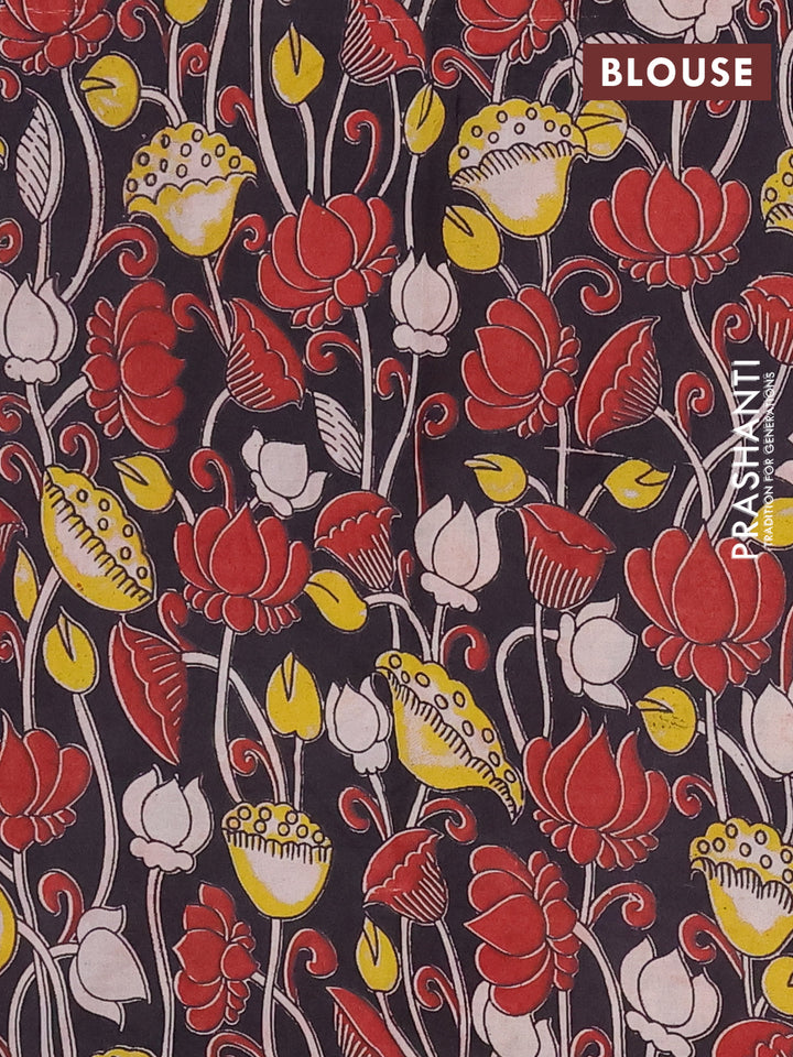 Mangalagiri cotton saree purple and black with plain body and rettapet zari woven kalamkari border