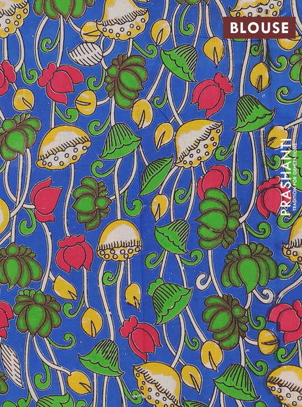 Mangalagiri cotton saree red and blue with plain body and rettapet zari woven kalamkari border