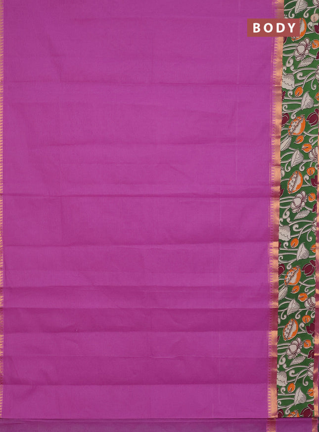 Mangalagiri cotton saree purple and green with plain body and rettapet zari woven kalamkari border