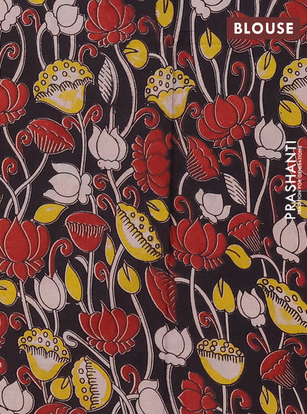 Mangalagiri cotton saree mustard green and black with plain body and rettapet zari woven kalamkari border