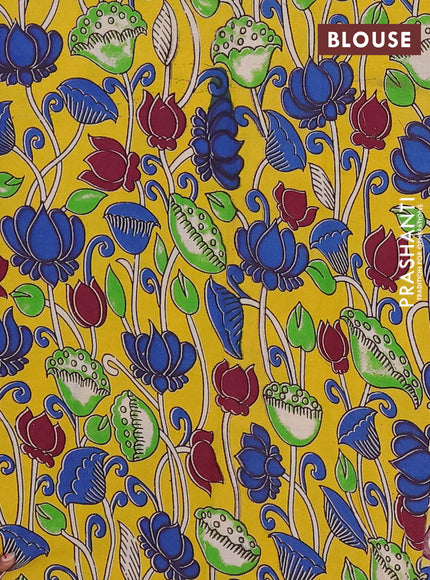 Mangalagiri cotton saree purple and yellow with plain body and rettapet zari woven kalamkari border