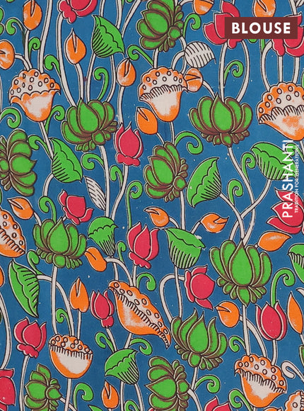 Mangalagiri cotton saree peach shade and peacock green with plain body and rettapet zari woven kalamkari border