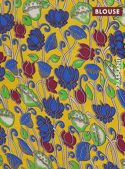 Mangalagiri cotton saree violet and yellow with plain body and rettapet zari woven kalamkari border