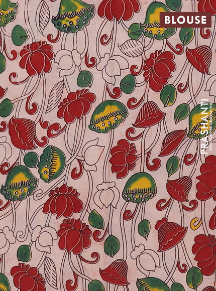 Mangalagiri cotton saree red and beige with plain body and rettapet zari woven kalamkari border