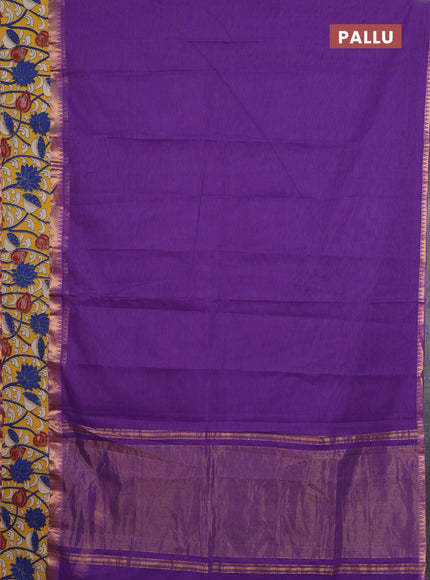 Mangalagiri cotton saree lavender and yellow with plain body and rettapet zari woven kalamkari border