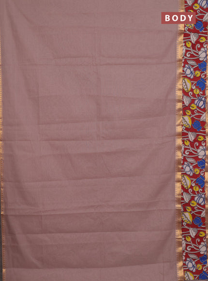 Mangalagiri cotton saree beige and maroon with plain body and rettapet zari woven kalamkari border