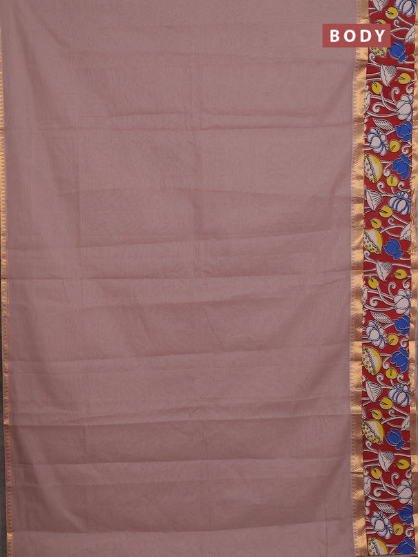 Mangalagiri cotton saree beige and maroon with plain body and rettapet zari woven kalamkari border