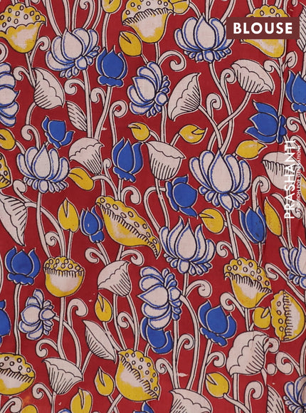 Mangalagiri cotton saree beige and maroon with plain body and rettapet zari woven kalamkari border