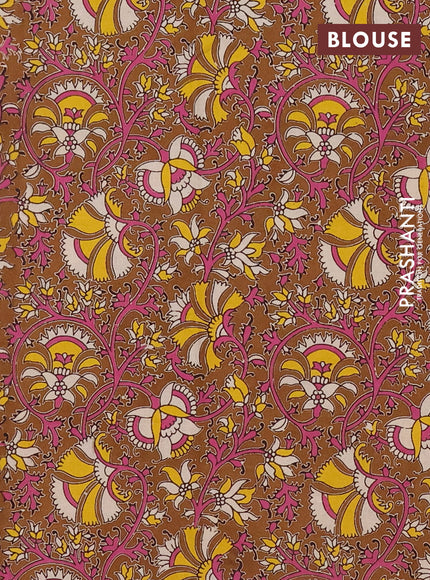 Mangalagiri cotton saree light pink and dark mustard with plain body and rettapet zari woven kalamkari border