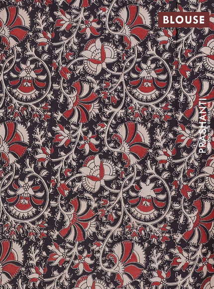 Mangalagiri cotton saree dark peach and black with plain body and rettapet zari woven kalamkari border