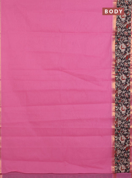 Mangalagiri cotton saree light pink and black with plain body and rettapet zari woven kalamkari border