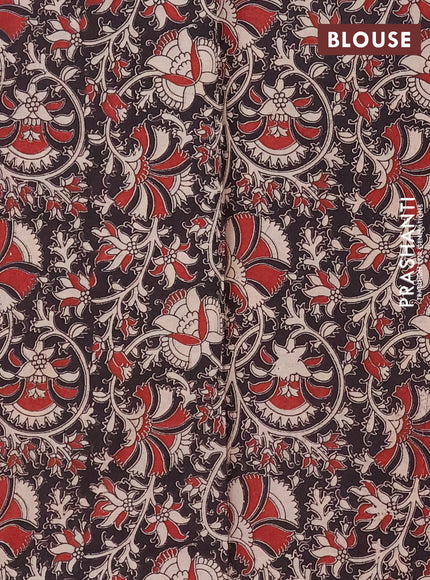 Mangalagiri cotton saree light pink and black with plain body and rettapet zari woven kalamkari border