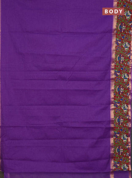 Mangalagiri cotton saree violet and maroon with plain body and rettapet zari woven kalamkari border