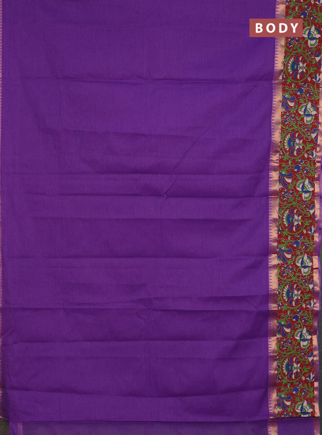 Mangalagiri cotton saree violet and maroon with plain body and rettapet zari woven kalamkari border