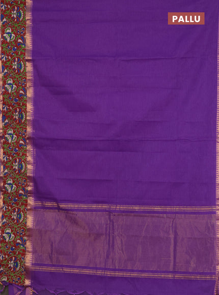 Mangalagiri cotton saree violet and maroon with plain body and rettapet zari woven kalamkari border