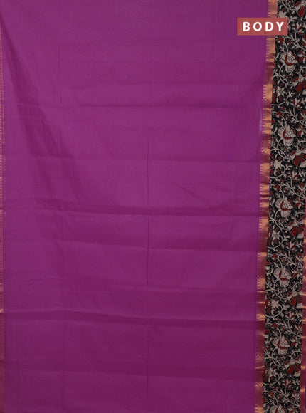 Mangalagiri cotton saree purple and black with plain body and rettapet zari woven kalamkari border