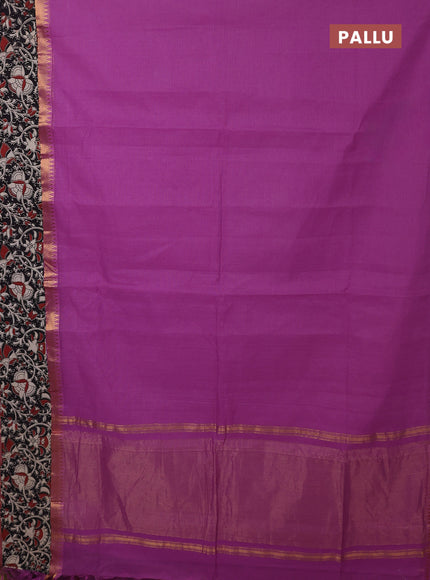 Mangalagiri cotton saree purple and black with plain body and rettapet zari woven kalamkari border