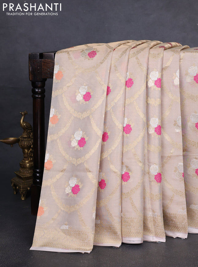 Banarasi tissue uppada silk saree cream with allover thread & zari floral weaves and zari woven border