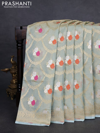 Banarasi tissue uppada silk saree pastel blue with allover zari weaves and zari woven border