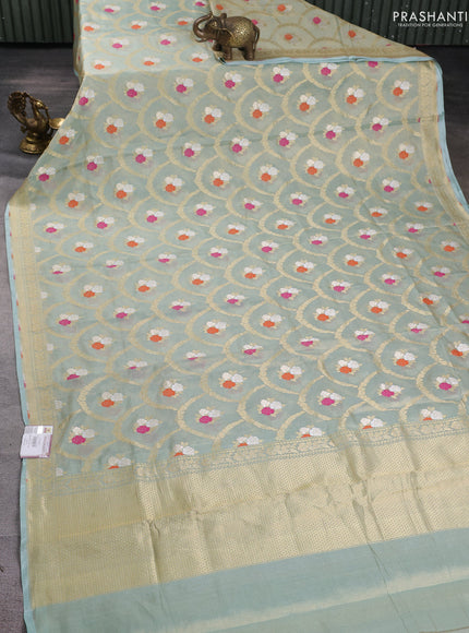 Banarasi tissue uppada silk saree pastel blue with allover zari weaves and zari woven border